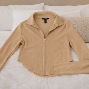 Tan Zip-Up crop top  by Forever 21